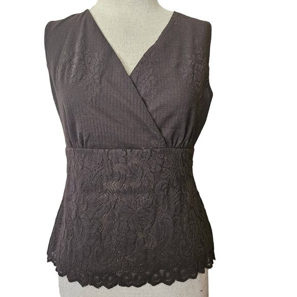 Brown V Neck Lace Sleeveless Blouse Size 6 Petite New with Tags - Picture 1 of 5